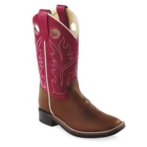 *OLD WEST* Red x Brown Leather Western Cowboy Boots Size 5.5